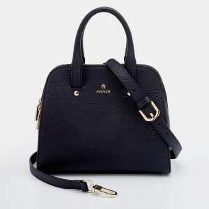 Pre Owned Aigner Black Leather Ivy Satchel