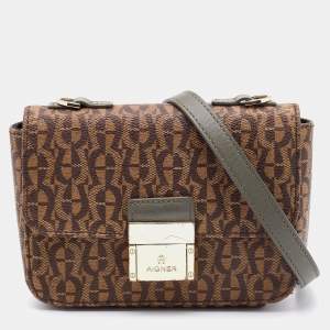 Aigner Brown Signature Canvas and Leather Flap Crossbody Bag 