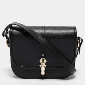 Pre Owned Aigner Black Leather Flap Crossbody Bag