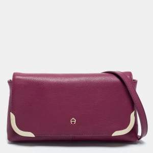 Aigner Purple Grained Leather Clutch Bag