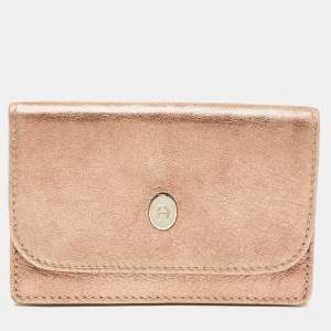 Aigner Metallic Leather Flap Compact Wallet