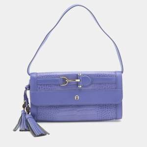 Aigner Purple Croc Embossed Leather Cavallina Flap Shoulder Bag