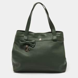 Aigner Dark Green Leather Bow Tote