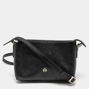 Aigner Black Leather Zip Crossbody Bag