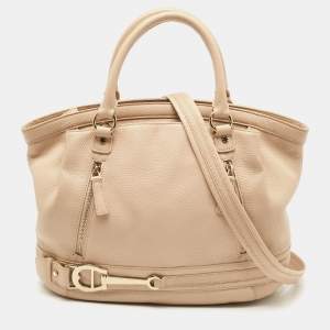 Aigner Beige Grained Leather Logo Buckle Satchel