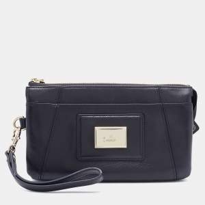 Aigner Black Leather Zip Continental Wallet