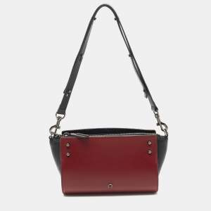 Pre Owned Aigner Burgundy/Black Leather Zip Satchel