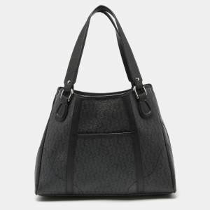 Aigner Black/Grey Signature Coated Canvas and Leather Snap Tote