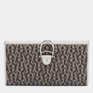 Aigner Off White/Brown Leather and Signature Canvas Continental Wallet