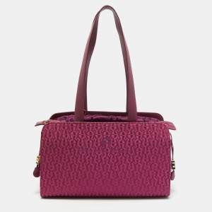 Aigner Magenta Jacquard Canvas Drawstring Satchel