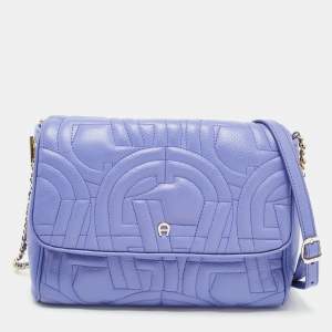 Aigner Purple Embossed Leather Flap Shoulder Bag