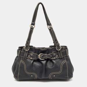 Aigner Black Leather Buckle Shoulder Bag
