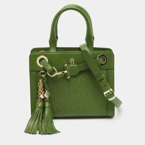Aigner Green Logo Embossed Leather Cavallina Tote