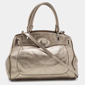 Aigner Gold Laminated Canvas Top Handle Bag