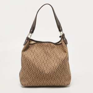 Aigner Beige/Brown Signature Canvas and Leather Hobo