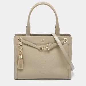 Pre Owned Aigner Grey Python Embossed Leather Cavallina Tote