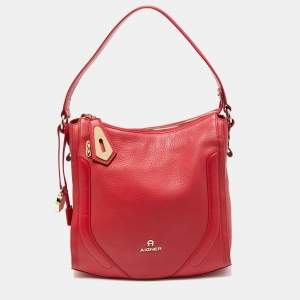 Aigner Red Leather Padlock Zip Hobo 