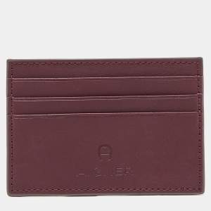 Pre Owned Aigner Burgundy Leather Card Holder