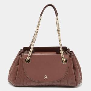 Aigner Brown Quilted Leather Chain Shoulder Bag