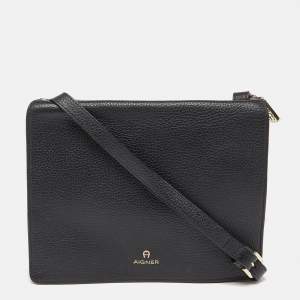 Aigner Black Leather Flap Crossbody Bag