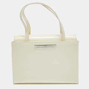 Aigner White Patent Leather Logo Flap Tote