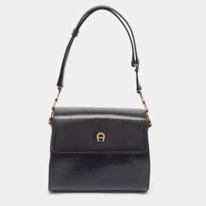 Etienne Aigner Black Glossy Leather Shoulder Bag