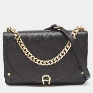 Aigner Black Leather Diadora Shoulder Bag