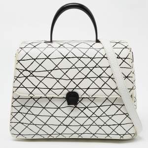 Pre Owned Aigner White/Black Leather Genoveva Top Handle Bag