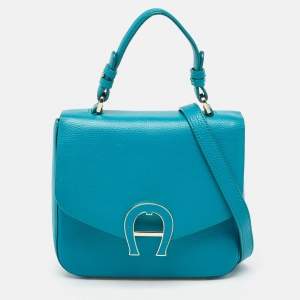 Aigner Green Leather Logo Flap Top Handle Bag