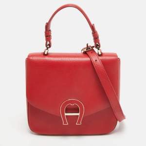 Aigner Red Leather Logo Flap Top Handle Bag