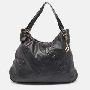 Aigner Black Chain Embossed Leather Hobo
