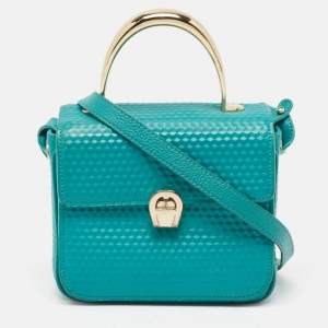 Aigner Green Textured Leather Genoveva Top Handle Bag