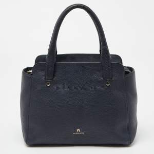 Aigner Blue Grained Leather Cybill Tote