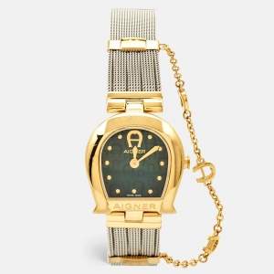 Aigner Green Mother Of Pearl Two-Tone Stainless Steel Cremona A115200 Women's Wristwatch 28 mm