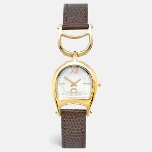 Aigner Mother of Pearl Yellow Gold Plated Stainless Steel Arte A32200 Women's Wristwatch 26 mm