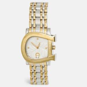 Pre Owned Aigner Genua Due A31600 Cream Leaves Two-Tone Stainless Steel Women's Wristwatch 31 mm