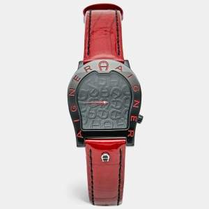 Pre Owned Aigner Verona Nuovo A22100 Black Dial PVD Coated Stainless Steel Patent Leather Women's Wristwatch 33 mm