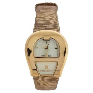 Pre Owned Aigner Mother Of Pearl Yellow Gold Plated Stainless Steel Venezia A39200 Women's Wristwatch 36 mm