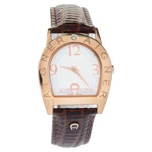 Pre Owned Aigner Silver Gold Plated Stainless Steel & Leather Asti Due A32200 Women's Wristwatch 30mm