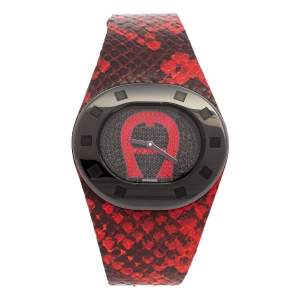 Aigner Black PVD Stainless Steel Leather Ravello Due A21000 Women's Wristwatch 43 mm