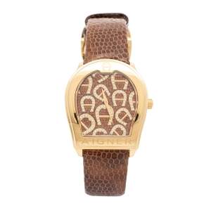 Aigner Gold Plated Stainless Steel Leather Verona A48000 Women's Wristwatch 39 mm