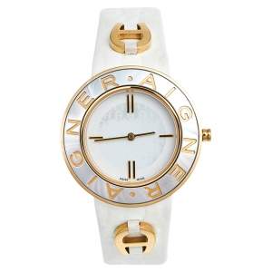 Aigner Mother of Pearl Two Tone Stainless Steel Leather Aversa A51300 Women's Wristwatch 35 mm 