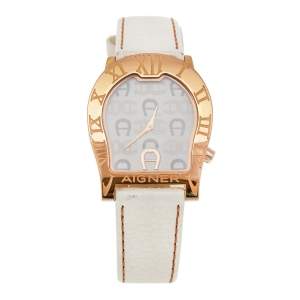 Aigner White Rose Gold Plated Stainless Steel Leather Verona Nuovo A22100  Women's Wristwatch 33 mm