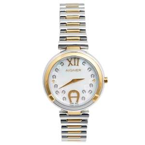 Aigner Mother of Pearl Two-Tone Stainless Steel Gorizia A106200 Women's Wristwatch 33 mm