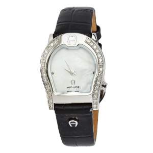 Aigner Mother of Pearl Stainless Steel Diamond Leather Verona A01200 Women's Wristwatch 25 mm
