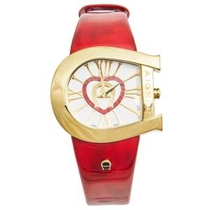 Aigner White Yellow Gold Plated Stainless Steel Leather Genua A31000 Women's Wristwatch 39 mm