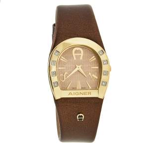 Aigner Beige Yellow Gold Plated Stainless Steel Leather Capri A19200 Women's Wristwatch 30 mm