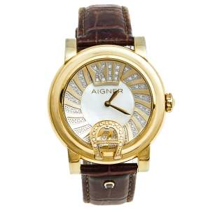 Aigner Mother Of Pearl Gold Plated Stainless Steel Leather Bari Donna A37200 Women's Wristwatch 41 mm