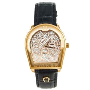 Aigner Metallic Rose Gold Plated Stainless Steel Leather Verona A48000 Women's Wristwatch 39 mm