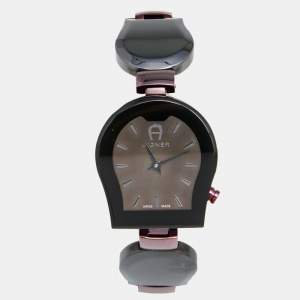 Aigner Black Mother of Pearl Ceramic PVD Coated Stainless Steel Savona Ceramic A33200 Women's Wristwatch 24 mm